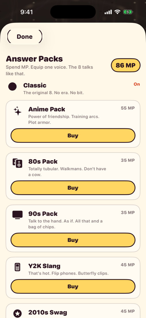 Answer Packs shop with Classic on and packs to buy