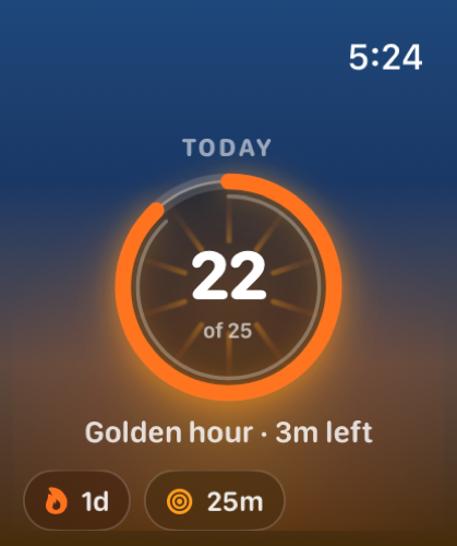 Apple Watch Sun Nudge today face with 22 of 25 minutes