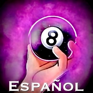 Magic 8 Ball app in Spanish language mode with purple mystical background
